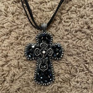 Western Cross Necklace. Black Beads